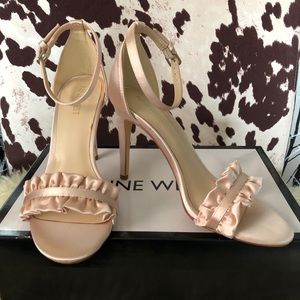 Nine West Cashmereo ankle strap high heel sandals nude/natural color satin